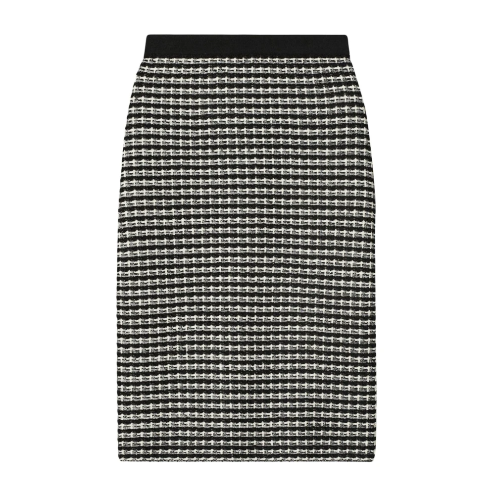 TORY BURCH Zwarte Bouclé Rok met Geribbelde Tailleband Black Dames