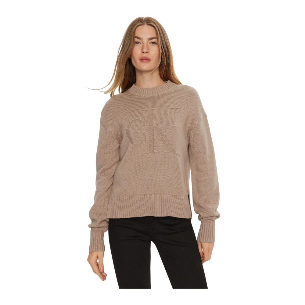 Calvin Klein Jeans Intarsia Loose Sweater Trendy Mode Vrouwen Brown Dames