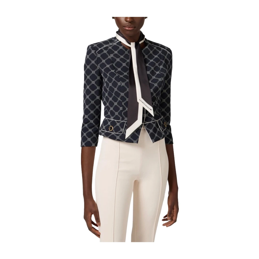 Elisabetta Franchi Jasje met Diamantprint Stretch Crêpe Blue Dames