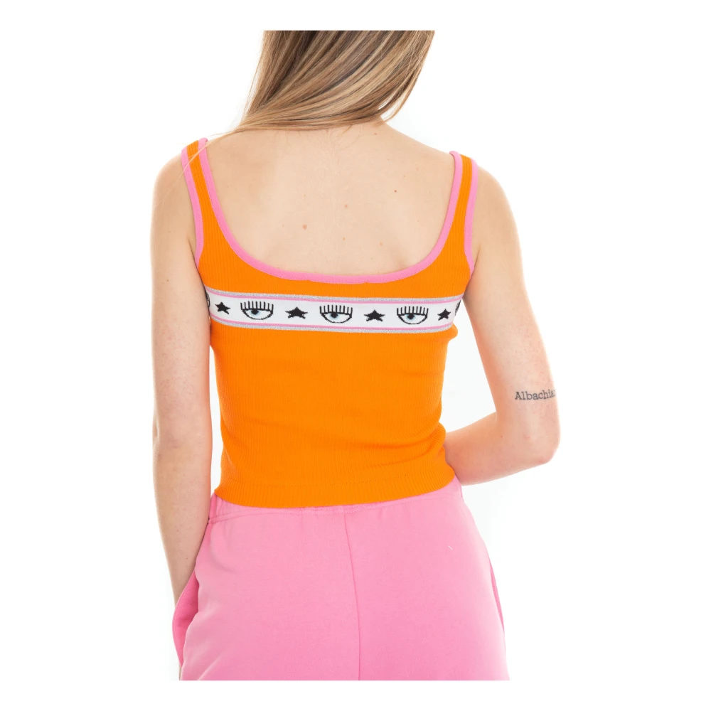 Chiara Ferragni Collection Geribbelde vest met Maxi Logo Orange Dames