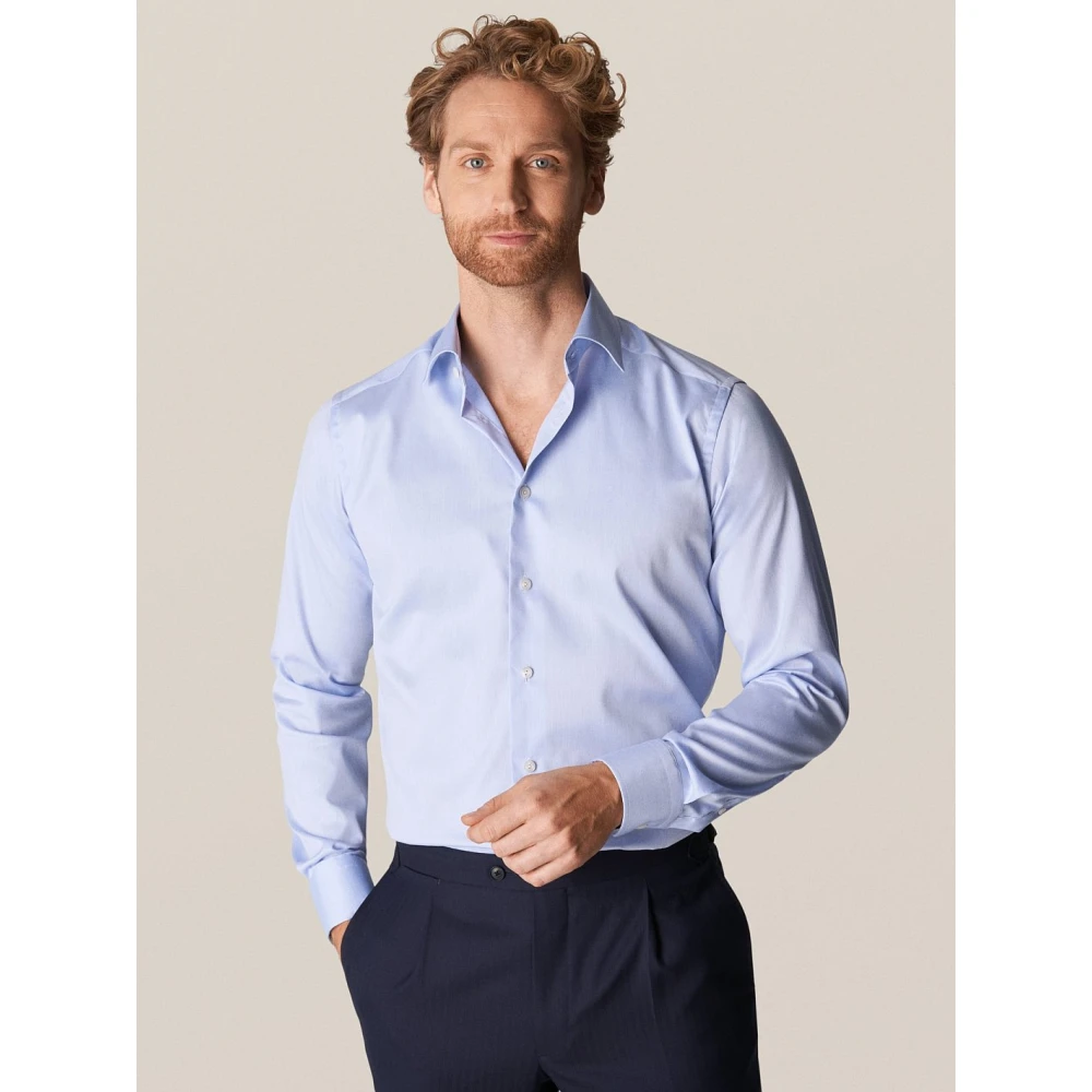 Eton Lichtblauw Super Slim Signature Twill Overhemd Blue Heren
