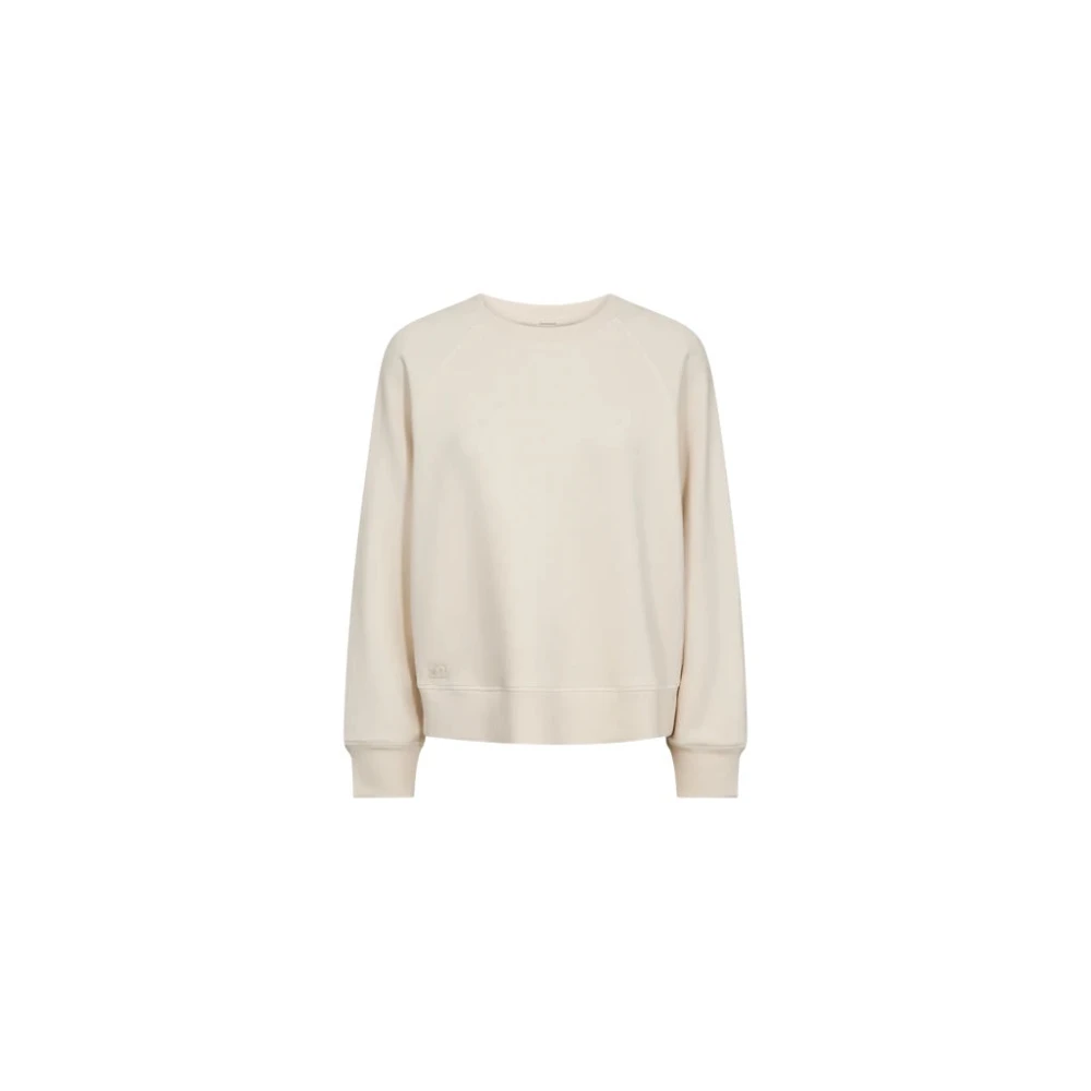 Mos Mosh Women's Beige Sweatshirts, Xs, Basic Ecru Sweatshirt With Subtle Embroidery