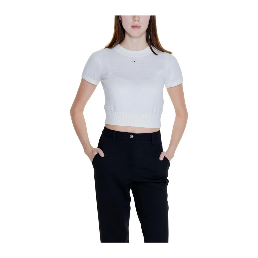 Tommy Jeans Witte Katoenen Gebreide korte mouw top White Dames