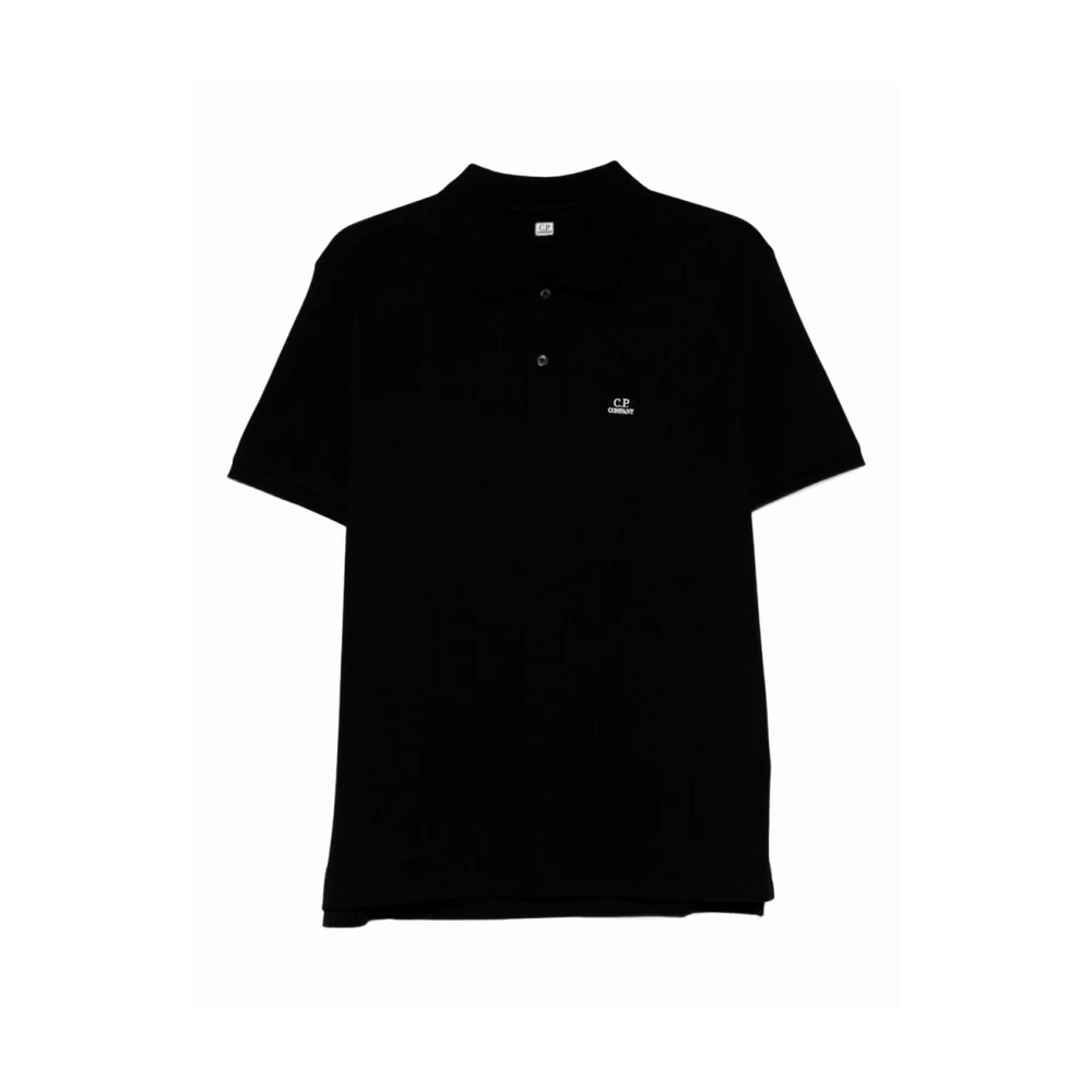 C.p. Company Men's Black Polo Shirts, M, Stretch Piquet Short Sleeve Polo