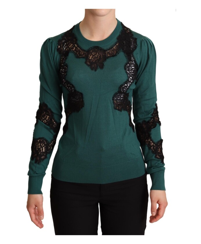 pull-elegant-vert-avec-detail-en-dentelle-noire