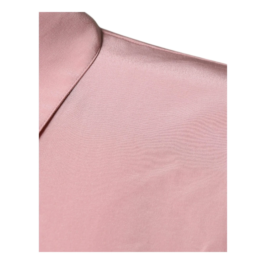 Dolce & Gabbana Zijden blouse met kraag en logodetails Pink Dames