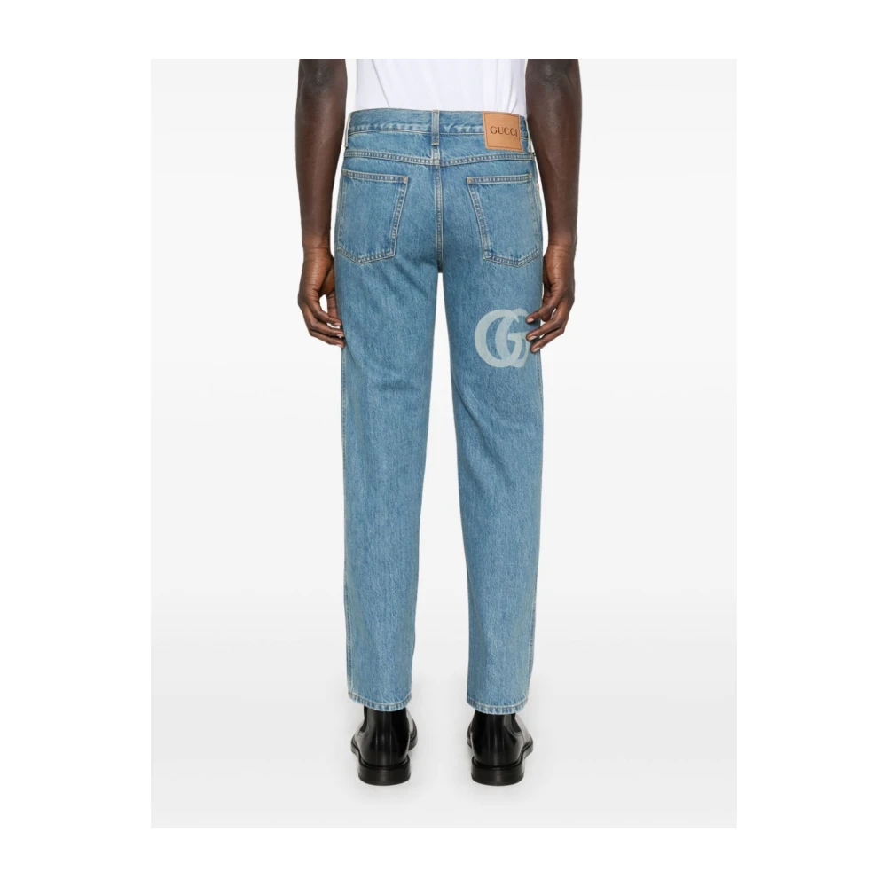 Gucci Slim-Fit Denim Jeans met Logo Blue Heren