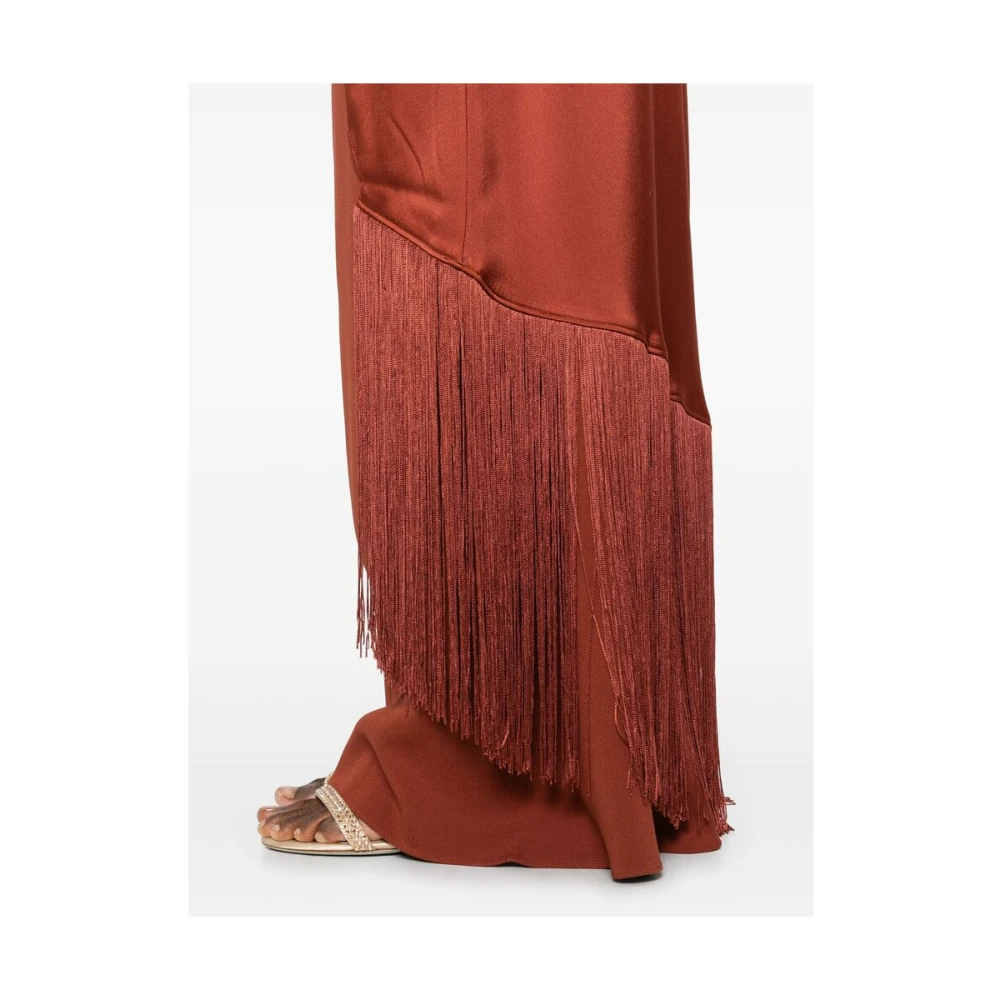 Taller Marmo Bruine Crepe One-Shoulder Jurk met Franje Brown Dames