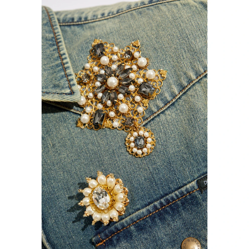 Dolce & Gabbana Denim shirt met glinsterende applicaties Blue Heren