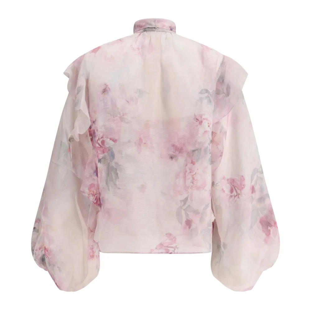 Zimmermann Roze zijden linnen blouse met ruches Pink Dames