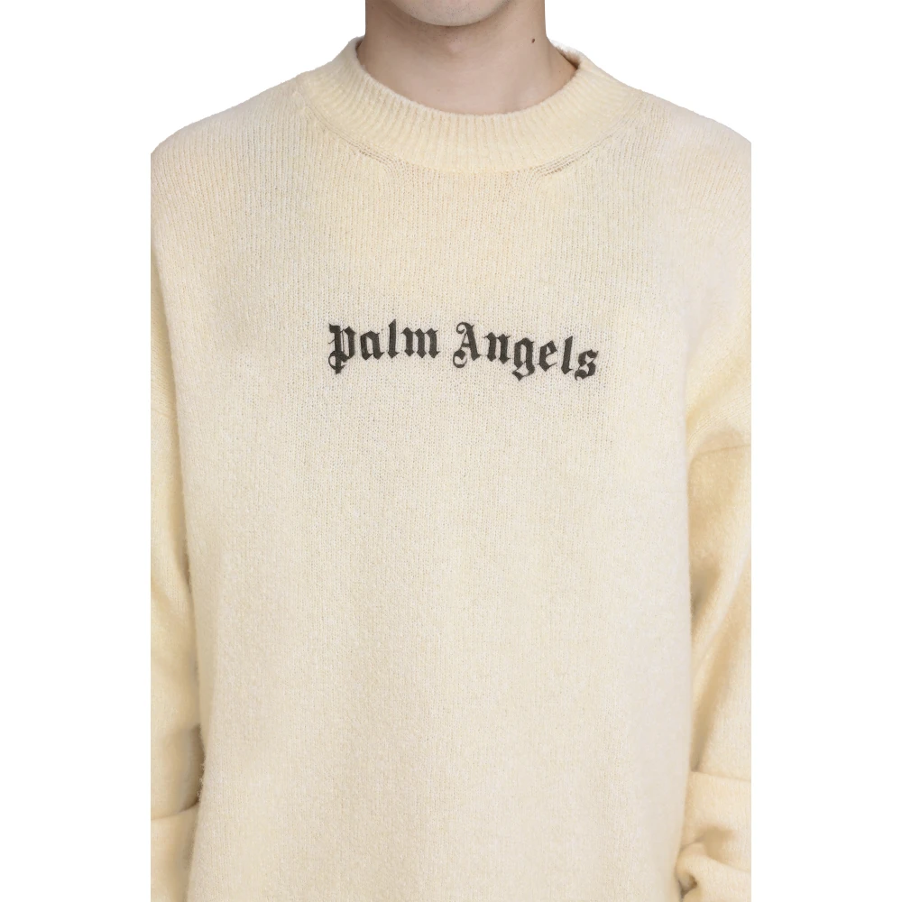 Palm Angels Kasjmierwol Crew-Neck Sweater Beige Heren