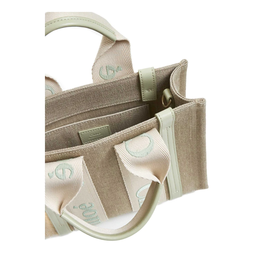 Chloé Beige Canvas Tote met Groene Leren Band Beige Dames