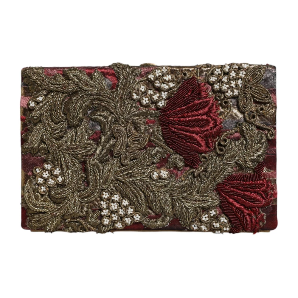 Dolce & Gabbana Gouden Frame Avond Clutch Maroon Velvet Brown Dames