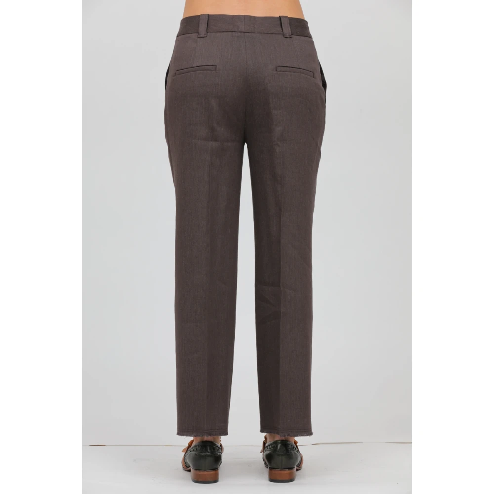 Via Masini 80 Linnen en Viscose Stretch Broek Brown Dames
