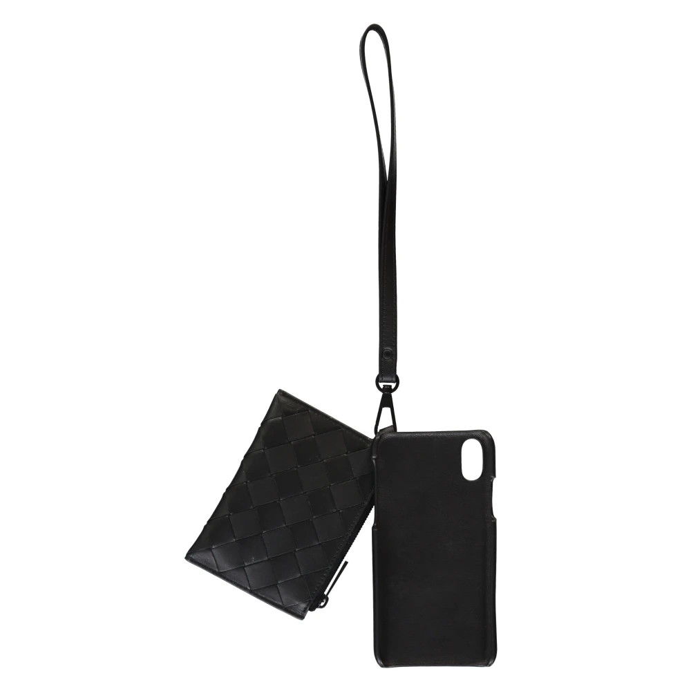 Bottega Veneta Leren iPhone-hoesje met polsband Black Heren