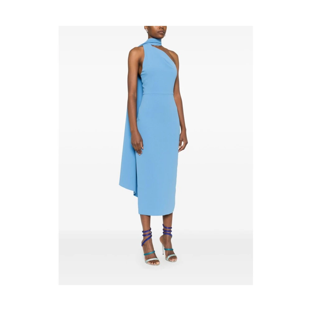 Solace London Blauwe One-Shoulder Jurk met Sjaal Detail Blue Dames