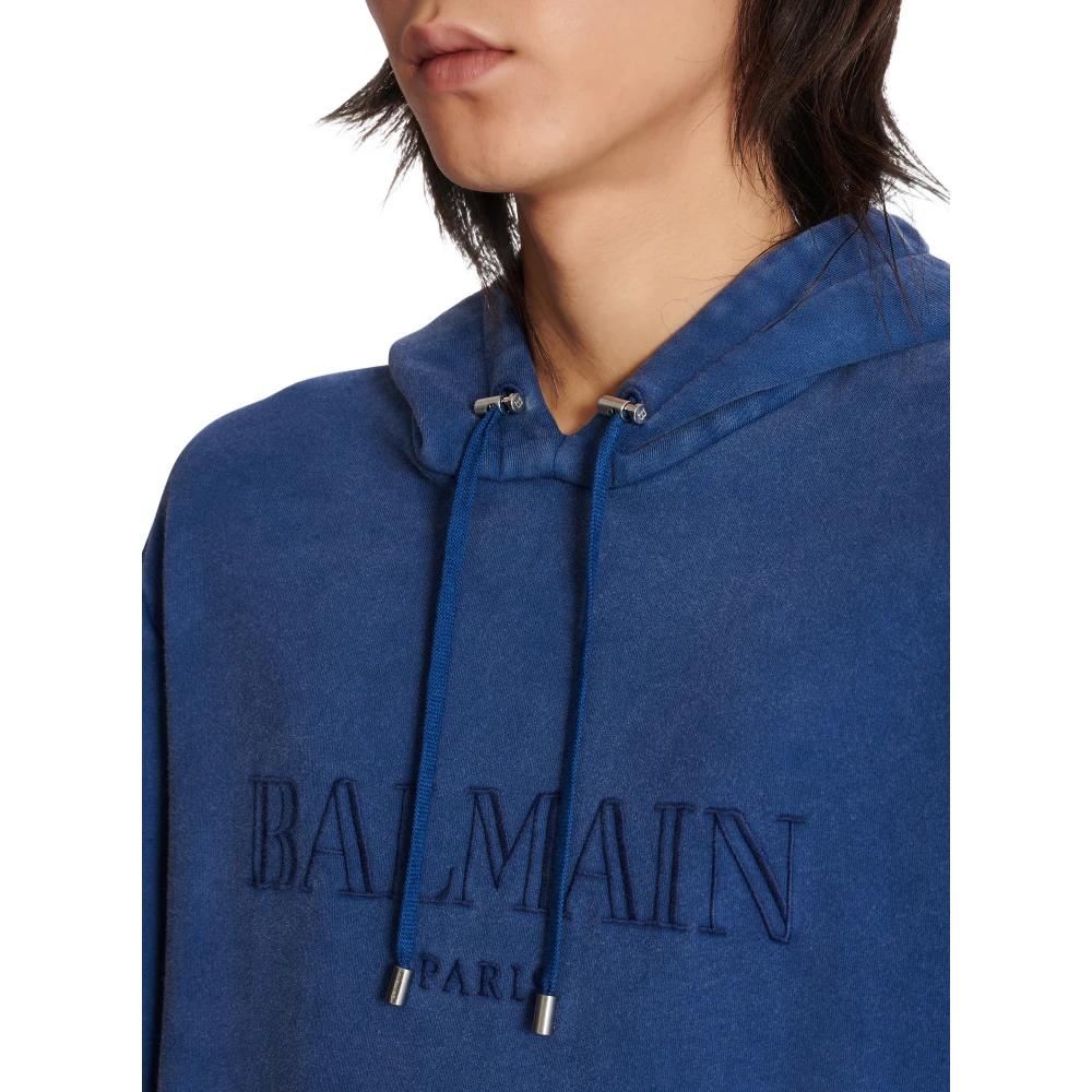 Balmain Vintage geborduurde hoodie Blue Heren