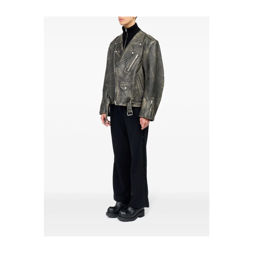 MM6 Maison Margiela Heavy Leather Biker Jacket Brown Dames