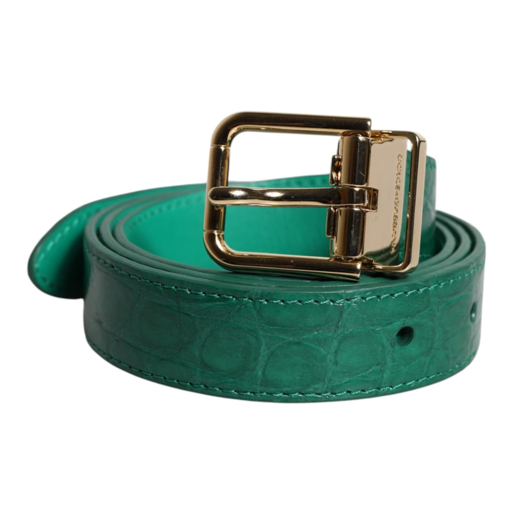Dolce & Gabbana Vrouw Groente Leren Riem Met Logo En Metalen Gesp