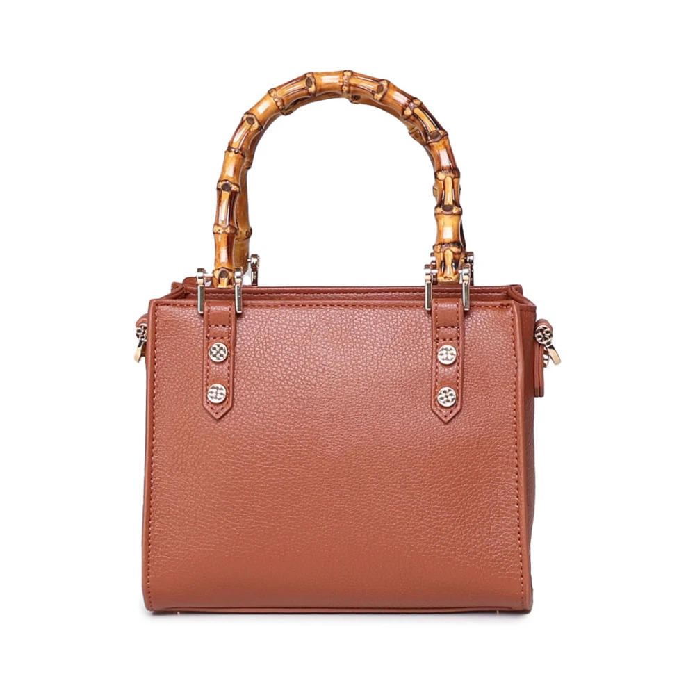 V73 Leren Handtas met Bamboe Handvat Brown Dames