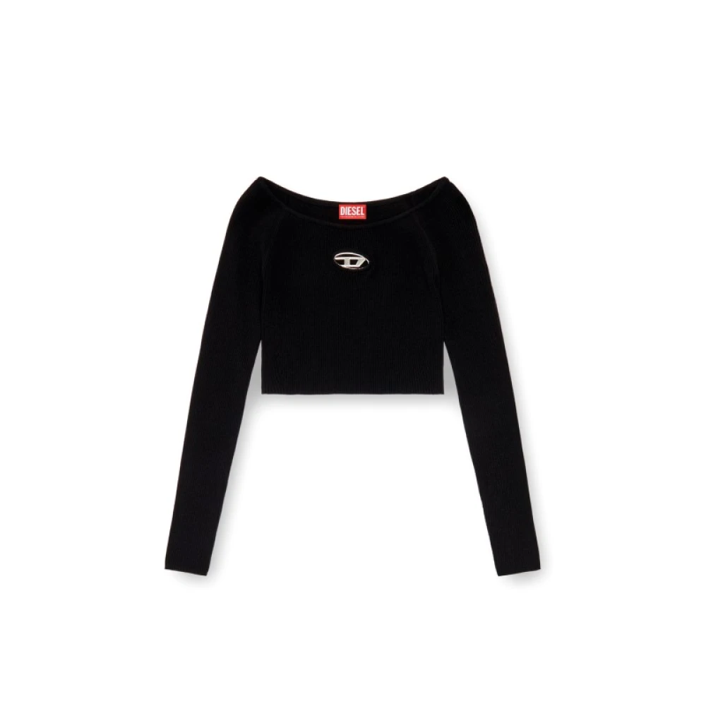 Diesel Donna Nero Top In Maglia A Coste Con Dettaglio Cut-Out