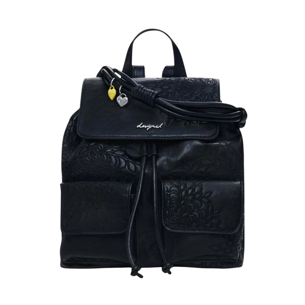 Desigual Women's Black Handbag With Multiple Pockets And Button Fastening - Backpacks - One Size - Bags