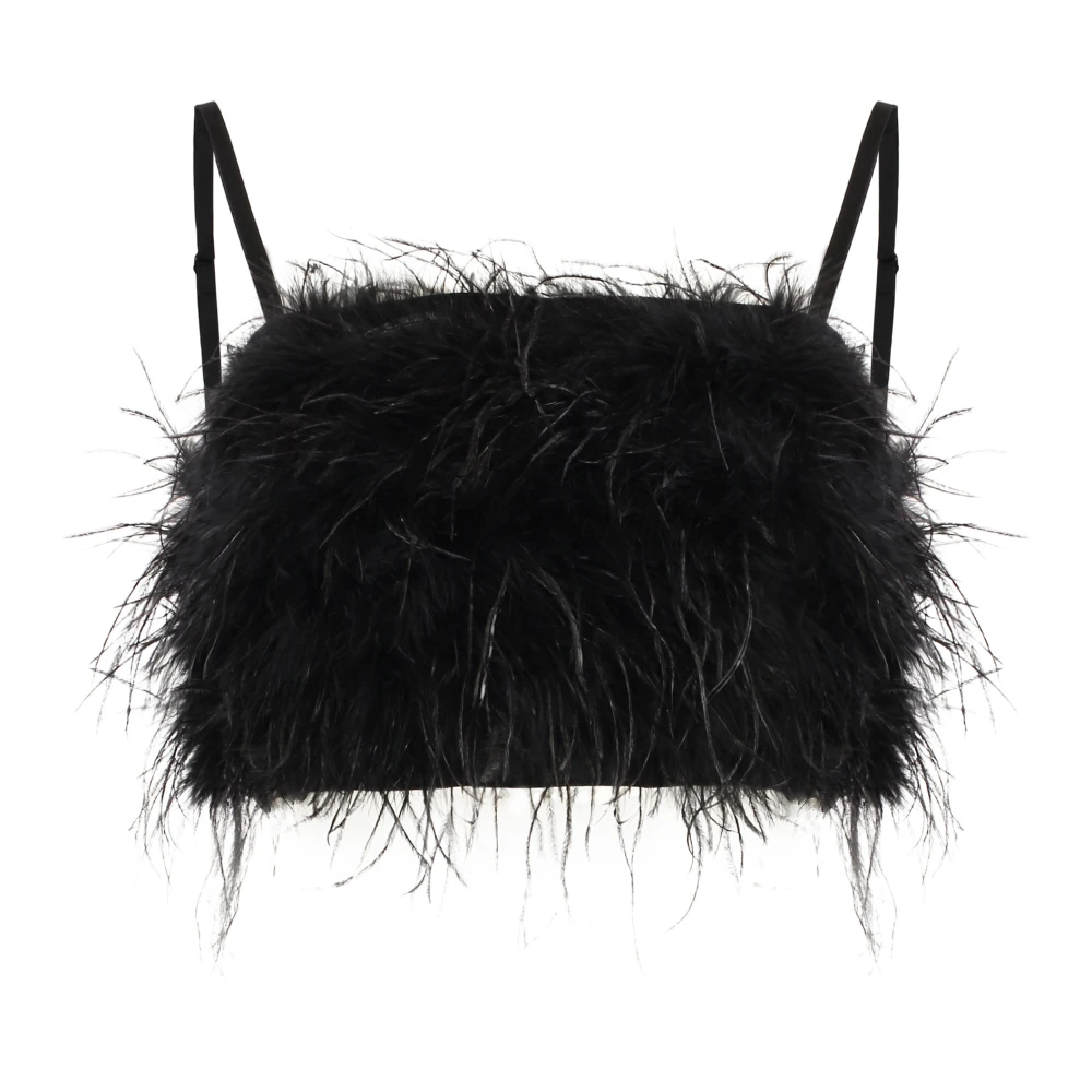 Pinko Women's Black Salagiochi Feather Detail Top - Sleeveless Tops - S - Tops