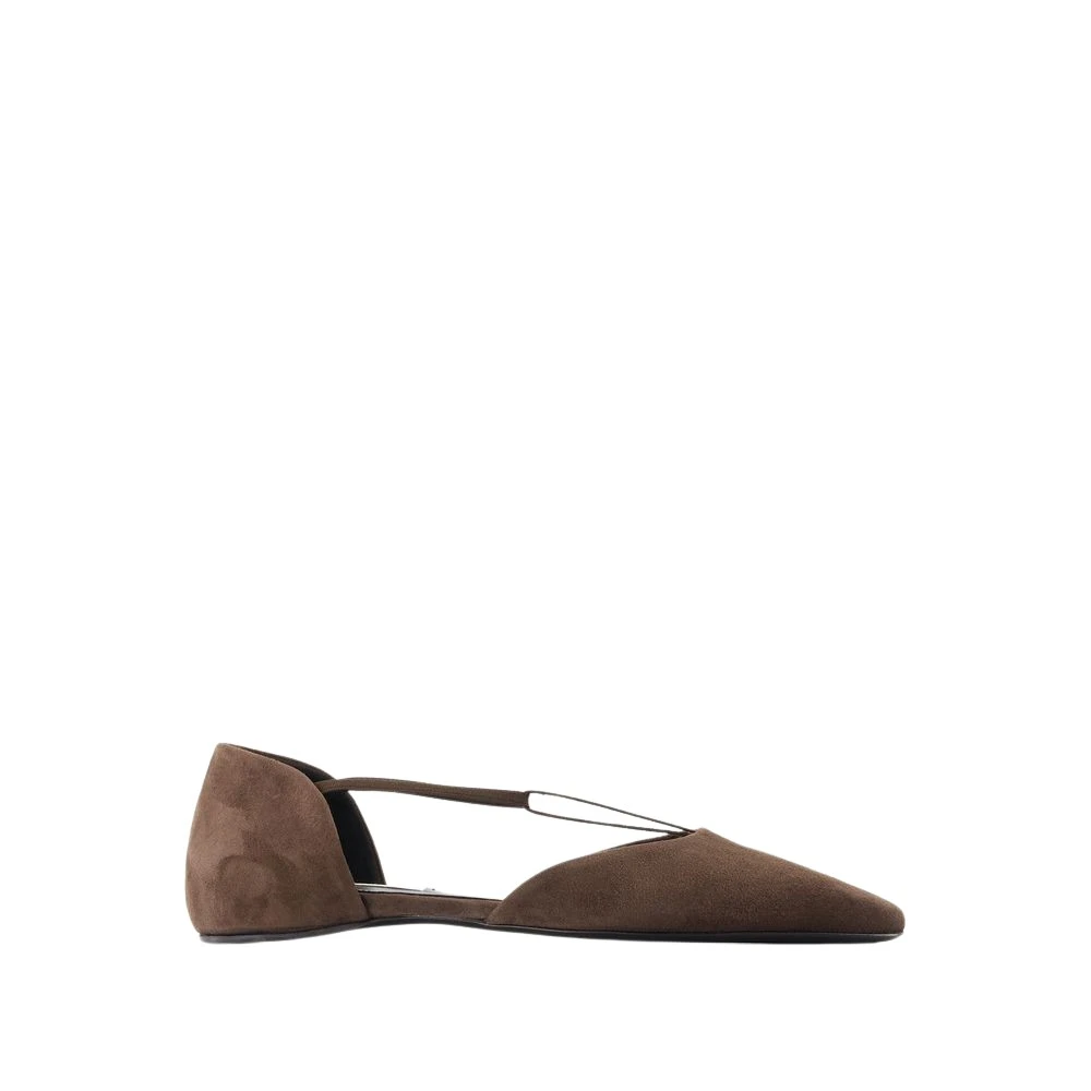Totême Women's Brown Ballerina Shoes, 3 Uk, Pointed Toe T-Strap Ballerinas In