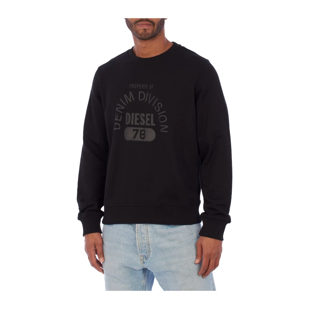 Diesel Grafische Print Ronde Hals Sweater Black Heren