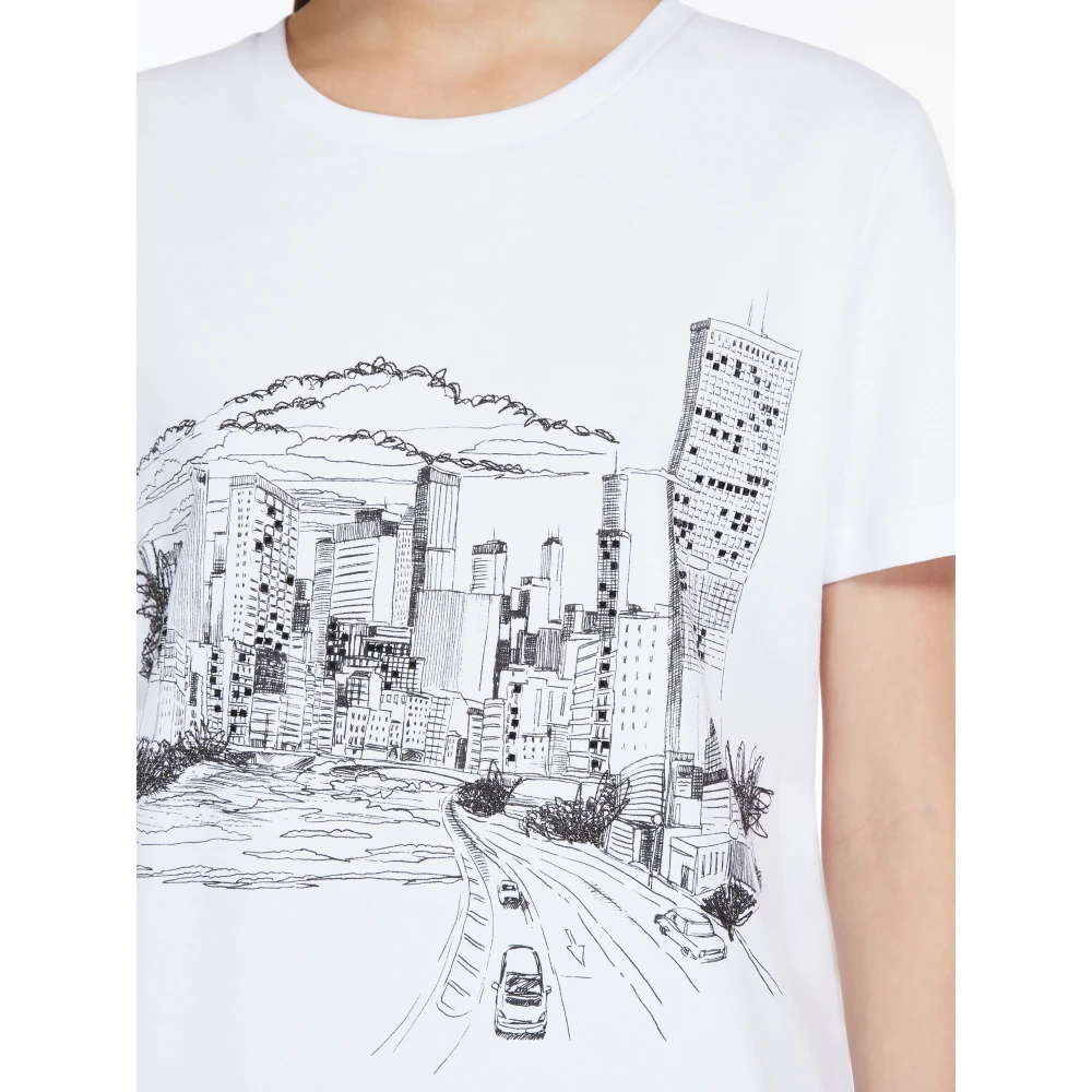 Max Mara Studio Grafische Print Katoenen T-shirt White Dames