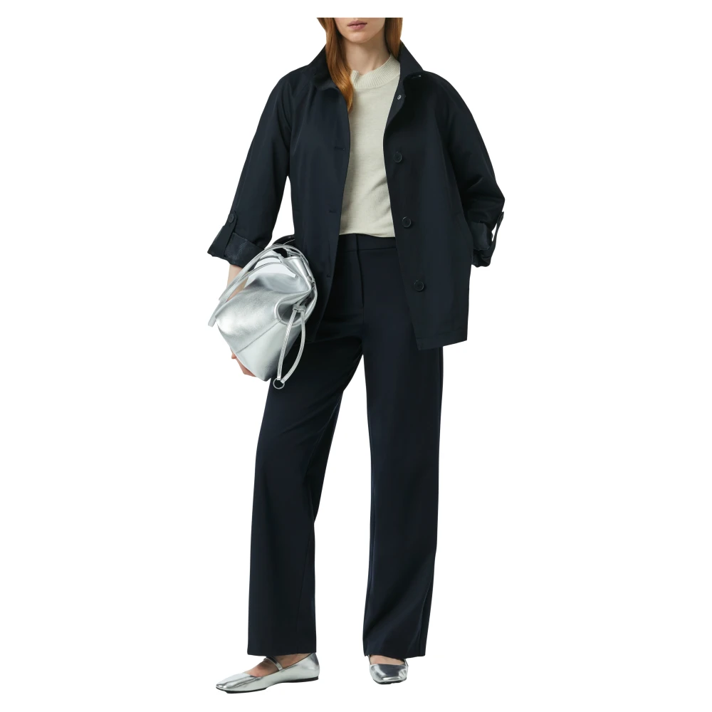 comma Elegante Marlenebroek met zakken en ceintuurlussen Blue Dames