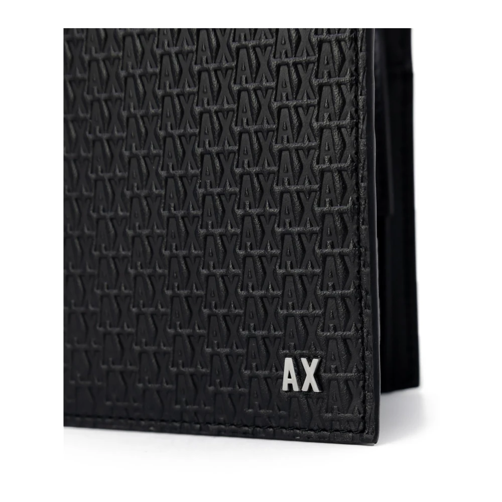 Armani Exchange Zwarte leren portemonnee met binnenzakken Black Heren