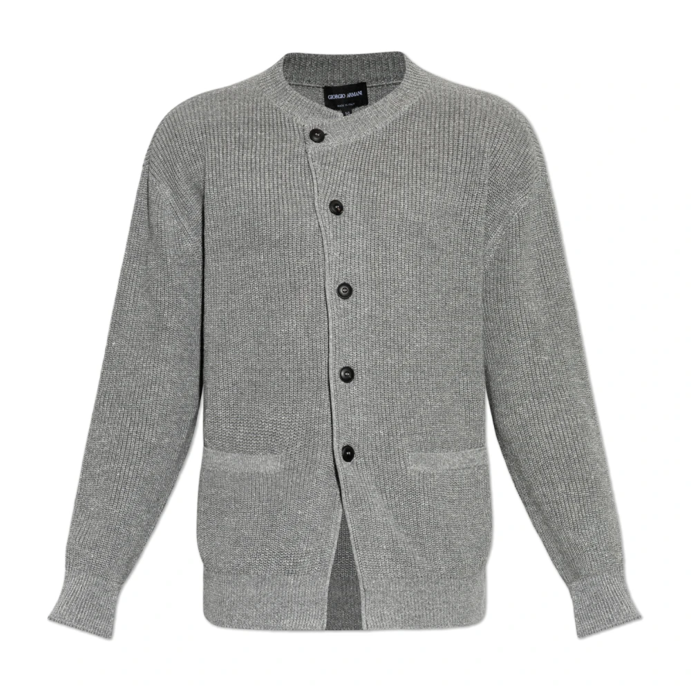 Giorgio Armani Mannelijk Grijs Truien & Vesten Heren, L, Katoen, Cardigan Met Zakken