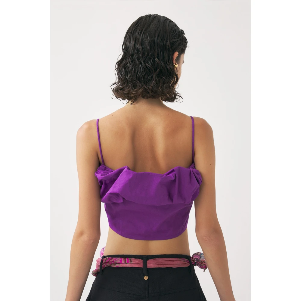 Antik batik Strapless Katoenen Poplin Crop Top Purple Dames