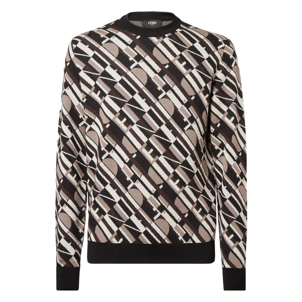 Fendi Men's Brown Round-Neck Knitwear, Xl, Crewneck Pullover