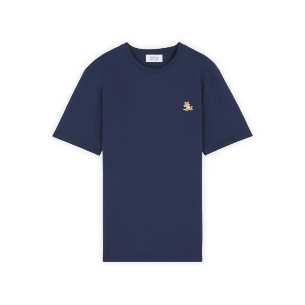 Maison Kitsuné Logo Contrast Front Korte Mouw T-shirt Blue Heren