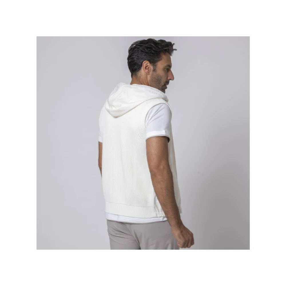 Eleventy Gebreid vest met capuchon en rits White Heren