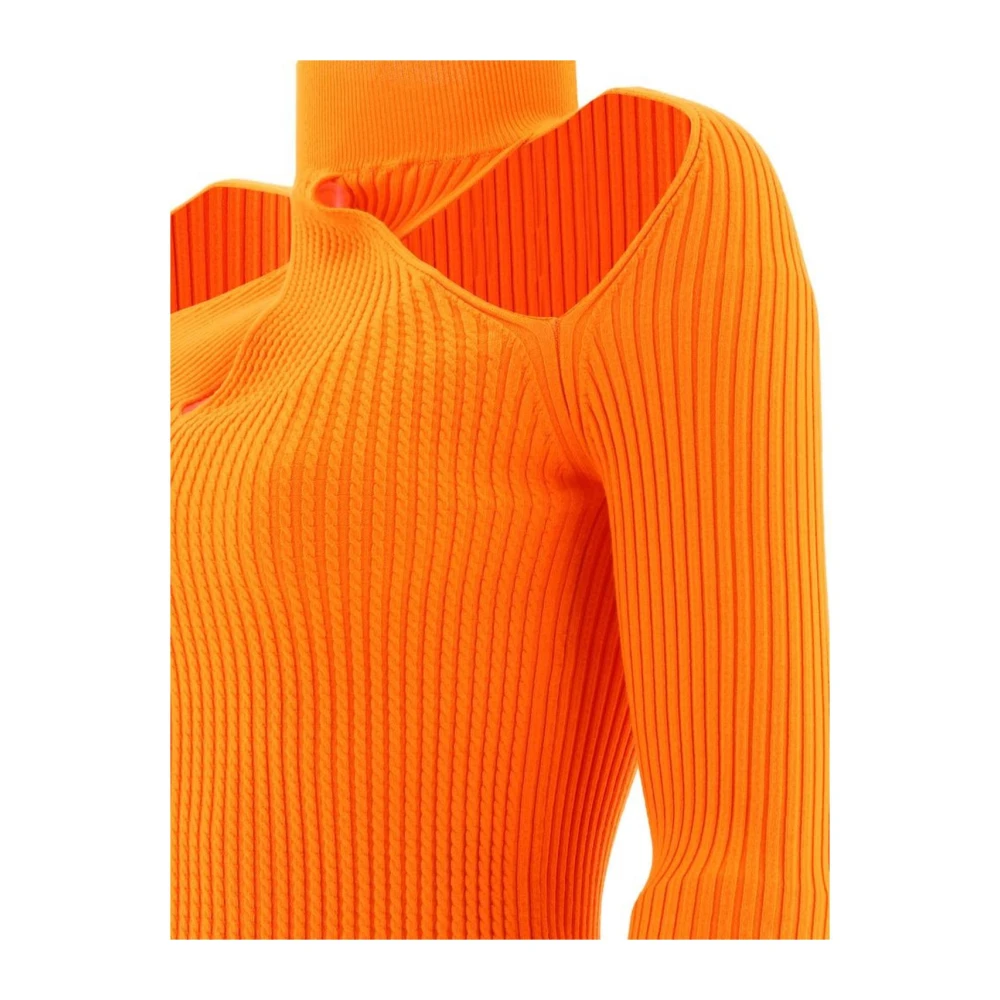 Msgm Geribbelde Gebreide Top met Uitsnijding Orange Dames