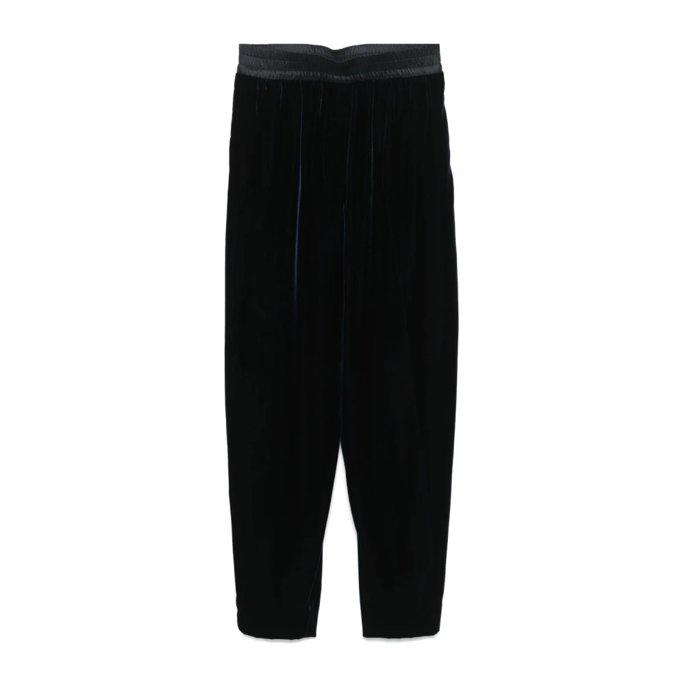 Emporio Armani Blauwe Velvet Broek Mid-Rise Tapered Pijp Blue Dames