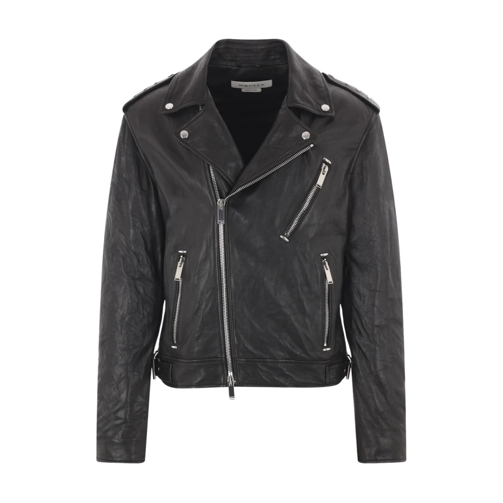 Alexander McQueen Svart Biker Läderjacka Black, Herr