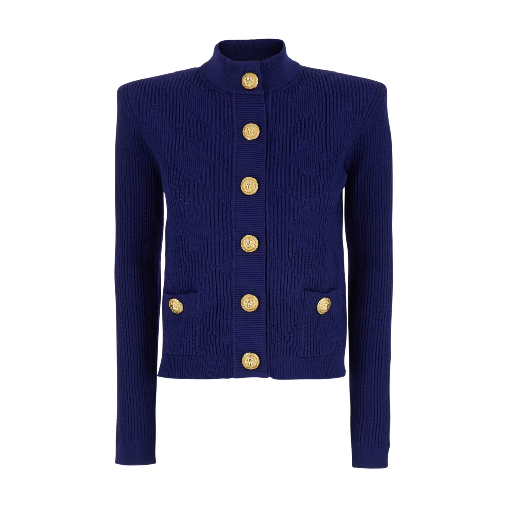 Balmain Geknoopt Vichy Gebreid Vest Sweaters Blue Dames