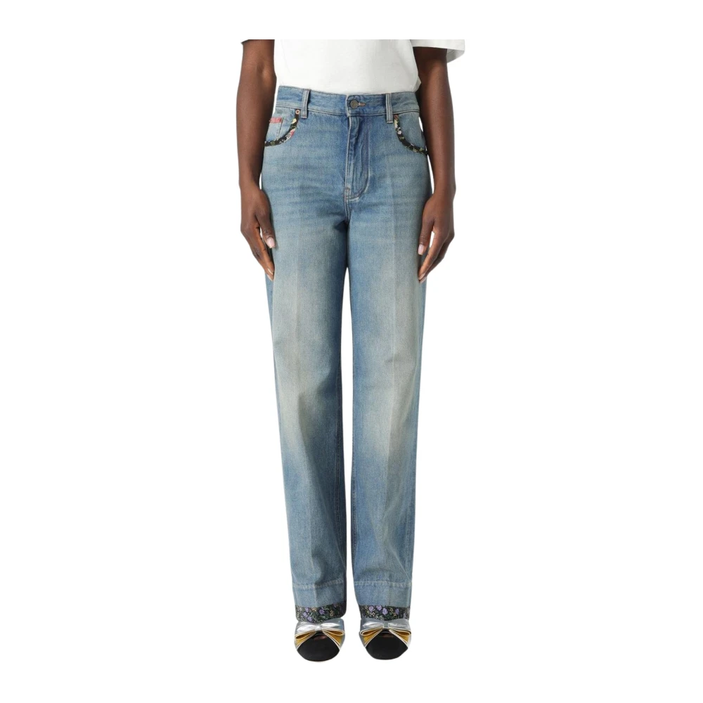 Valentino Floral Pocket Jeans Women's Fashion - Female - Straight Fit Jeans - Blue - W29 - Jeans