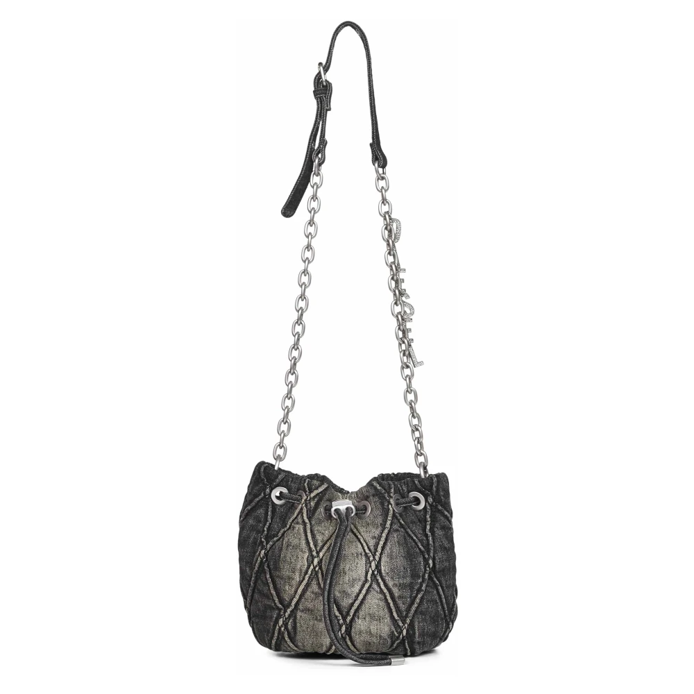 Diesel Women's Black Denim Bucket Bag With Crystal Charms