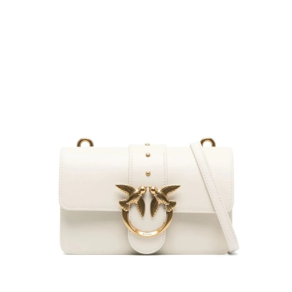 Pinko Witte Leren Crossbody Tas met Logo White Dames
