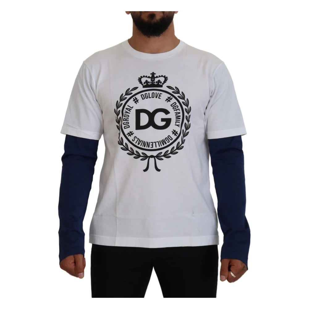Dolce & Gabbana Men's White Blue Crown Jumper - Round-Neck Knitwear - L - Knitwear