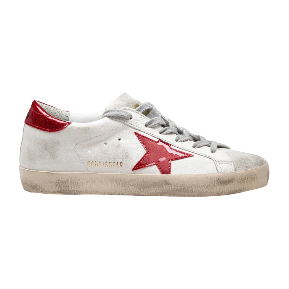 Golden Goose Vita/Röda Läder Sneakers Rund Tå White, Dam