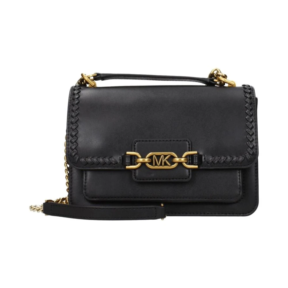 Michael Kors Women's Black Leather Shoulder Bag With Front Logo - Handbags - One Size- Bags