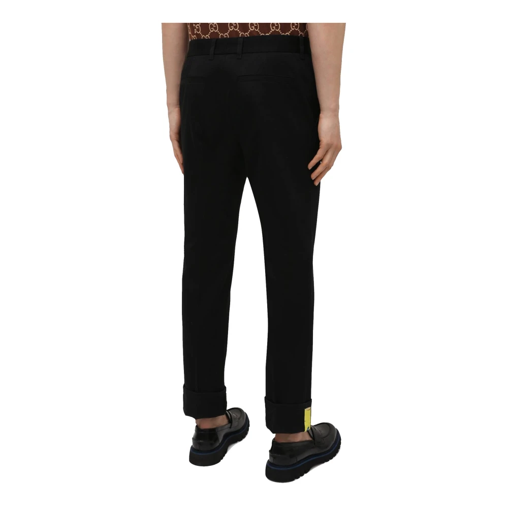 Versace Katoenen Gabardine Broek Label Logo Black Heren