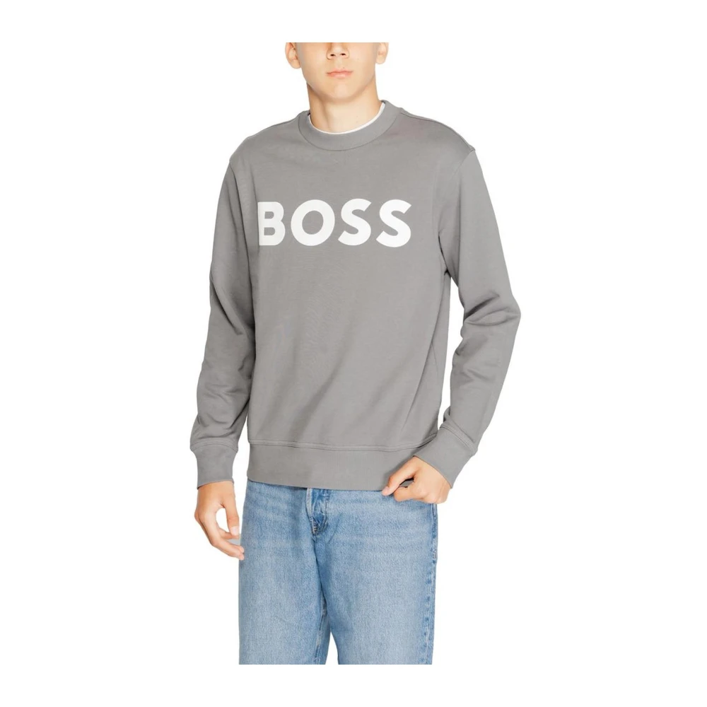 Hugo Boss Katoenen Hoodless Sweatshirt Collectie Gray Heren