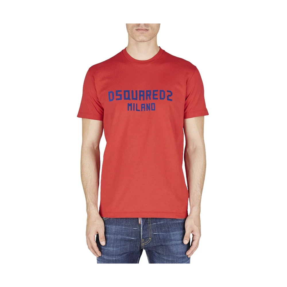 Dsquared2 Rood katoenen T-shirt met blauw logo Red Heren